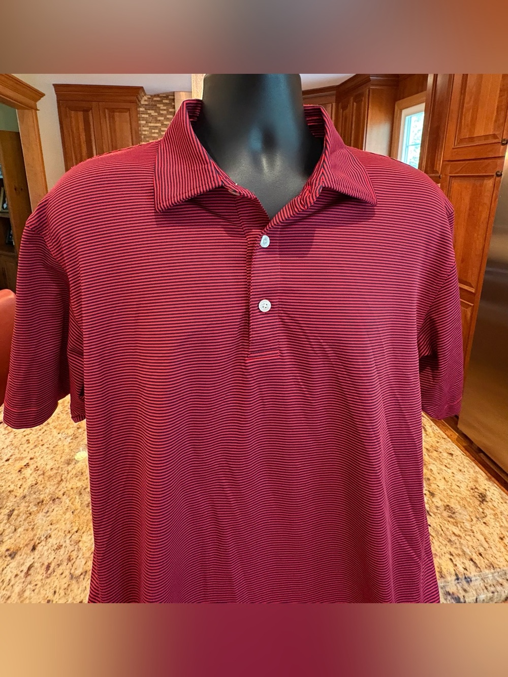 Men's Burgundy Striped Short-Sleeve Polo Shirt